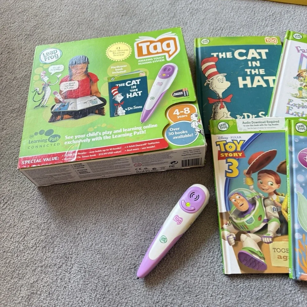 LeapFrog Tag‎ Reading System W/4 Books Toy Story Fancy Nancy Ariel Cat Working